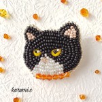 マスクマン猫さんのビーズ刺繍ブローチ