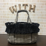 【受注生産】3way ペットバッグ（ベッド+ドライブベッド+キャリーバッグ） 《ギンガムチェック×黒フリル SSサイズ》 
