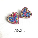 【中】ハート花柄刺繍ピアス
