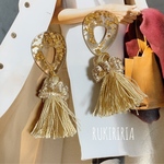 RUKIRIRIA #448 クリア金箔×タッセルピアス  大ぶりピアス 大ぶりイヤリング 