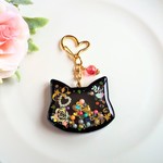 レジン 黒猫ちゃんのシャカシャカ ハートキーホルダー