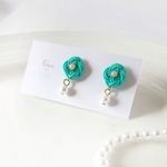 再販 水引 小花ピアス/イヤリング   エメラルドグリーン