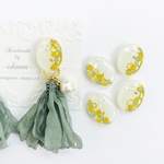 ミモザ風オーバル♡ふんわりシフォンタッセル付きピアス/イヤリング