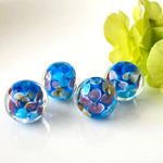 ガラスビーズ 14mm 4個 da662 青 トンボ玉 水中花 花柄 ハンドメイド アクセサリーパーツ とんぼ玉 蜻蛉玉 