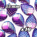 【A606】 送料無料 [20個] カボション(07) 人魚 ウロコ 雫 パープル 25mm