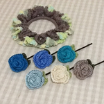 春🌸のお洒落✨福袋/カラーレースの巻きバラ🌹のヘアピンとサマーヤーンで編んだシュシュのセット