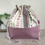 ninaの巾着ポーチ ルオント×スモークピンクのハーフリネン　内袋付き