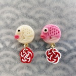 めで鯛和菓子と水引の耳飾り