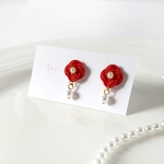 水引 小花ピアス/イヤリング　赤