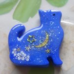 ◇279　冬の星空☆彡青い子猫のブローチ🐱