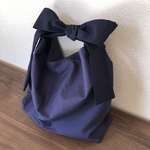 リボン結びのbag/ネイビー　大きめサイズ