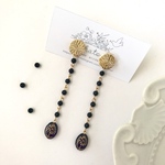 Black オニキス＆フラワー　縄模様ピアス