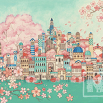ポスターA4サイズ「古の桜と青い都」