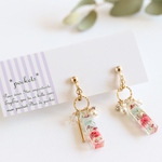 【受注作成】flowerミニステックピアス/イヤリング　レッド系