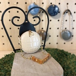 ベージュ×キャメル レザーラウンドバッグ 