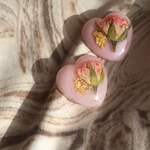 大きなハートピアス ピンク×ピンクの薔薇