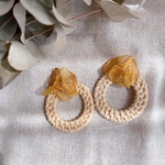 organdy flower×rattan pierce/earring（mustard）