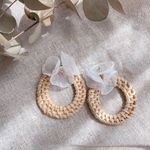 organdy flower×rattan pierce/earring（white）