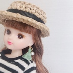 リカちゃん☆カンカン帽×タッセルピアス（ナチュラル）