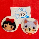 羊毛刺繍のくるみボタン 10 女の子とネコ