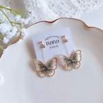 【再販】(中)ジルコニアとゴールドの蝶々オーガンジー刺繍ピアス(イヤリング)サージカルステンレス nonoacs