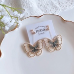(大)ジルコニアとゴールドの蝶々オーガンジー刺繍ピアス(イヤリング)サージカルステンレス nonoacs