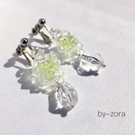 クリア レモンイエロー フラワー ビーズ イヤリング