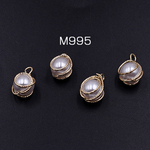 送料無料 8個 パールチャーム 10×16mm ゴールド/ホワイト【8ヶ】 M995