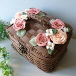「送料込み」お花畑バスケット(ブラウン×ローズ)バニティ