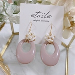 【再販4】くすみピンク　フープ　フラワー　大人可愛い　春　樹脂ノンホールピアス　樹脂フックピアス　イヤリング　ピアス　大ぶり　フラワーピアス　フラワーイヤリング　花イヤリング　花ピアス　夏