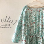 『harumaki35様』オーダー品 cotton&steel ミントグリーンの花柄 ウエストリボンワンピース