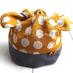■きゅっとOctagon袋 ／中size■北欧テイスト／handwriting style Dot(マスタード)×cotton linen キャンバス(グレー)