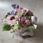 粘土の花＊エンジェルのフラワーポット　ピンクのバラ＊