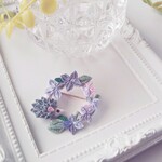ハリネズミと紫陽花のリースブローチ