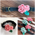 ピンク色の薔薇の手編み首輪【ブラック】
