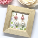 撫子色コットンパールのゆらゆらピアス／イヤリング
