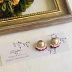 コットンパールのまんまるピアス【red×beige】