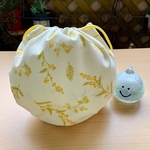 まんまる　巾着　ポーチ　ミモザ柄　