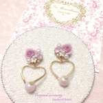 大人パープルローズビジューとゴールドハートとスワロパールアクセサリー