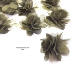 ６pcs★chiffon volume fleur・darkkhaki（シフォンカボション）