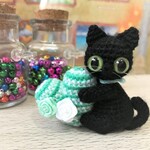【送料無料】黒猫＆ストライプハート♡あみぐるみ