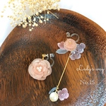 個性派さんにおすすめ❗️🌼送料無料🌼パステルカラー 花  ブーケ アシンメトリー ノンホールピアス  No.15