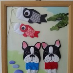 ちりめん細工   フレンチブルドッグ(パイド)  色紙(大) フレーム付き