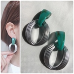 ターコイズ×シルバーアクリルチェーンピアス