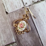 vintage★ピンクローズのアンティークピアス＜ゴールド＞