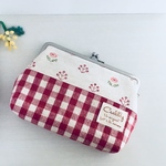 Kさま専用・通帳ケース＊花柄と赤チェックのがま口