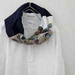 ギフトにも♪人気商品 リバティ×リネン ネイビー スヌード 白刺繍カットレースmix  