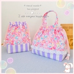 lovely♡*お弁当袋&コップ袋【2点セット】Pastelリボン×ボーダー〔original持ち手付き！〕