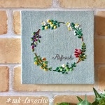 🍋ハーブ&柑橘フルーツのリース『Refresh』・手刺繍ファブリックパネル（インテリア）