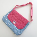 S様専用　くまステッチPink×デニムリボン 斜めがけバッグ【ピンクくまタグ】 